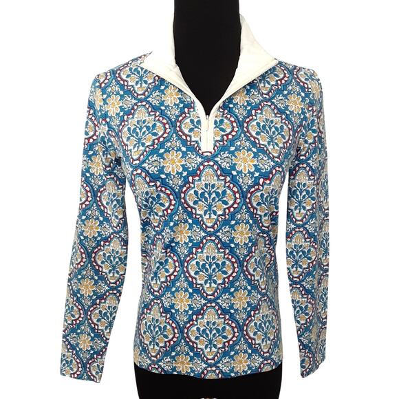 J McLaughlin Quarter Zip Pullover Catalina Cloth Stretch Knit XS Resort Blue - Picture 1 of 12
